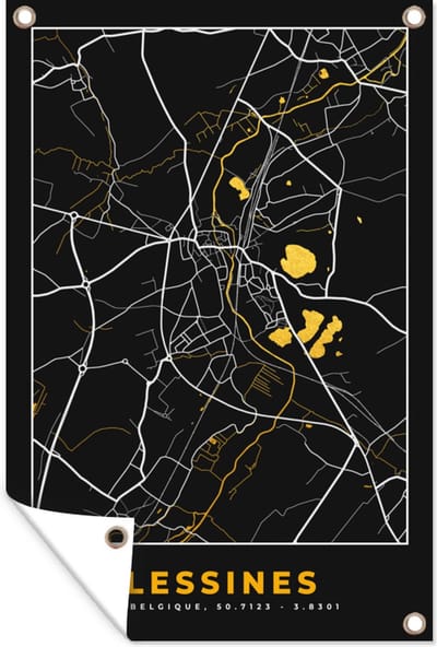Muurdecoratie Kaart - Lessines - Stadskaart - Goud - Plattegrond - 120x180 cm - Tuinposter - Tuindoek