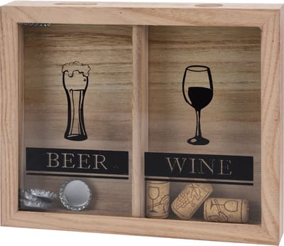 Kurk en bierdop houder meter - hout - 25x21x4cm- kurk - wijn - bier - Wandmontage