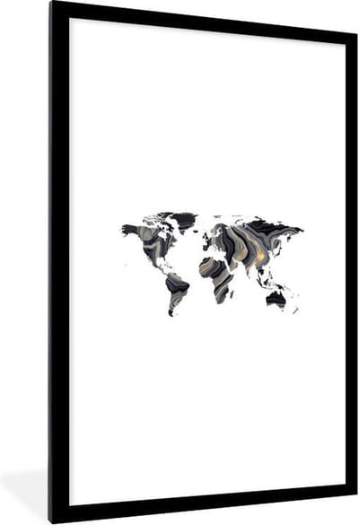 Poster in lijst - Fotolijst 60x90 cm - Posters - Wereldkaart - Verf - Goud - Posterlijst zwart - Decoratie - Wanddecoratie woonkamer - Muurdecoratie slaapkamer