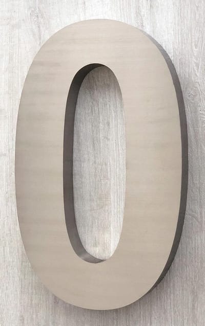 Huisnummer 0 RVS 3D Groot XXL - Hoogte 40 cm - Dikte 3 cm - Type 3D/40/RVS Arial.