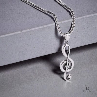 Leerella Muzieknoot Ketting met Vioolsleutel – 60cm – Luxe Treble Clef Hanger Unisex in Zilverkleurig