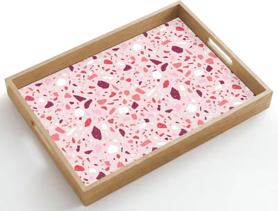 Dienblad hout 50x35 cm - Schootdienblad - Terrazzo - Patroon - Roze - Borrelplank rechthoek - Plateau dienbladen