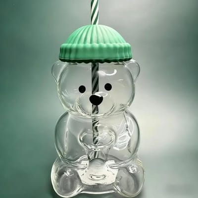 Nieuw Voor Starbucks Schattig Dier Beer Rietje Glas Transparant Glas Voor Mannen Vrouwen Verjaardag Kerstcadeau Melktheekop Met Rietje 500ML Glass