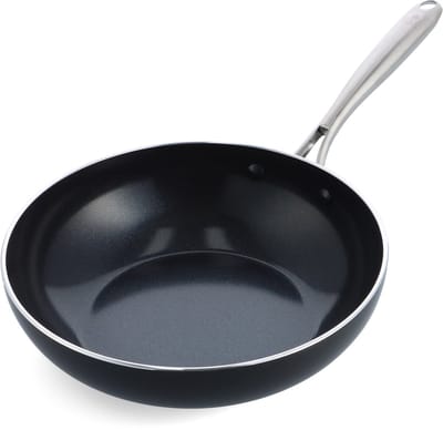 BK Magma Aluminium Wokpan 20cm - 3.7L - PFAS-vrije antikleeflaag – Wokpan inductie – Keramische pan - Ovenbestendig tot 250°C – RVS handgreep - Zonder deksel - Zwart