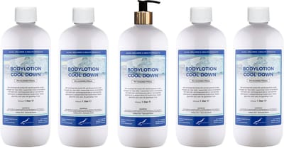 Bodylotion Cool Down 1 Liter - met gouden pomp - set van 5 stuks - Voordeelverpakking