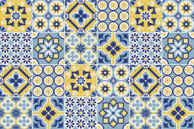 Zelfklevende tegelmuurstickers voor keuken en badkamer - 24 Azulejos Flotina tegelstickers - 24 stickers 15x15cm