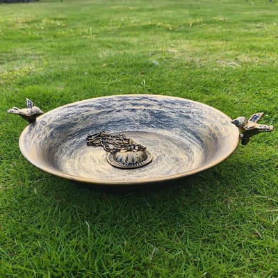Regenketting Bekken - Afvoer Bak - Tuin Decoratie - Met Vogel Decoratie - 32.5 cm Diameter - Zwart