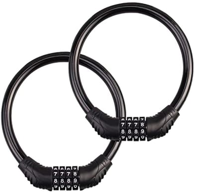 2x Mini Kabelcijferslot - 4-cijferig Draagbaar Fietsslot - 1,2 cm Dikke Staalkabel met Rubber Coating - voor Fiets, Scooter, E-bike en Motor