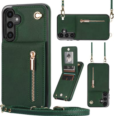 Stravo Samsung Galaxy S25 Plus Portemonnee Hoesje met Rits, Kaarthouder en Crossbody Lanyard Tas [Afneembare Schouderriem] met Kickstand - Groen