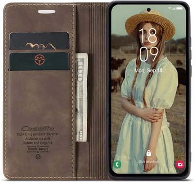 CaseMe 013 Hoesje Geschikt voor Samsung Galaxy A56 - Book Case met Standaard - Portemonnee Beschermhoes - Pasjeshouder voor Twee Pasjes - Bruin