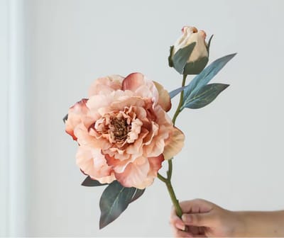 Pioenroos groot - champagne - zijden bloemen - 3 stelen - onderhoudsvrij - 49 cm - kunstbloemen