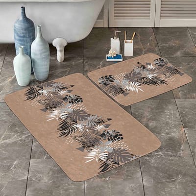 Boraboi® Badmat antislip 2 stuk set- Badmatten 60x100cm en 50x60cm(Bruin,wit,grijs)