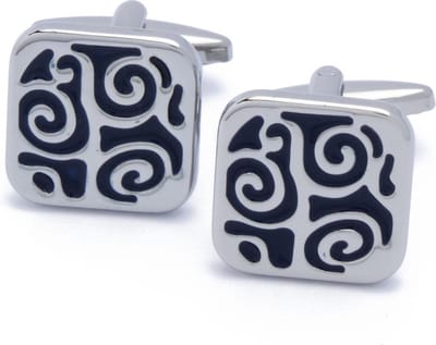 Manchetknopen - Vierkant met Zilver en Blauw Patroon