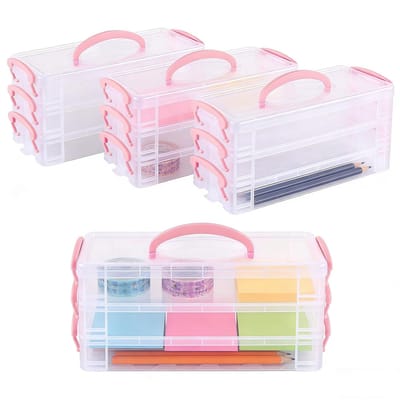 Dailygoods- Pennenbak Stapelbaar - 3 Lagen - Transparante Opbergdoos met Handvat - PP Materiaal - Schokbestendig - Eenvoudig Schoon te Maken