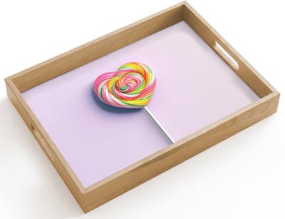 Dienblad hout 40x30 cm - Schootdienblad - Hart - Lolly - Snoep - Borrelplank rechthoek - Plateau dienbladen