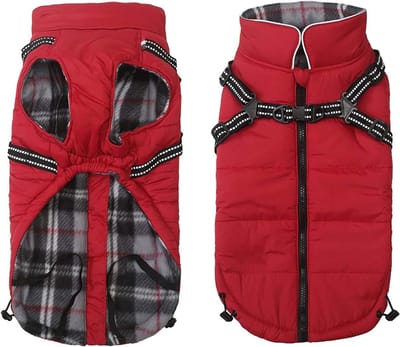 Warm Winter Jacket voor Honden - Waterdicht, Met Harnas en Leash - Ideaal voor Herfst en Winter - Rood - Maat S