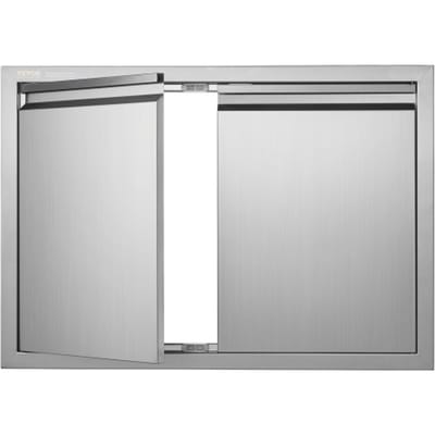 VEVOR Grilltoegangsdeur, 762 x 532 x 45 mm, dubbele buitenkeukendeur, vlak gemonteerde roestvrijstalen deur, verticale wanddeur met intrekbare handgrepen, voor grill-eiland, grillstation, buitenkast, enz.