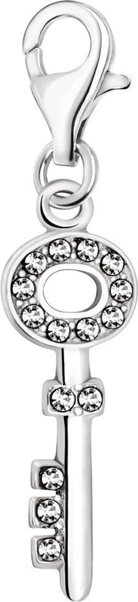 Quiges – 925 - Zilver – Charm - Bedel - Hanger - 3D Sleutel met Zirkonia - met – sterling - zilver - karabijnslot - geschikt - voor -Bedelarmband HC088