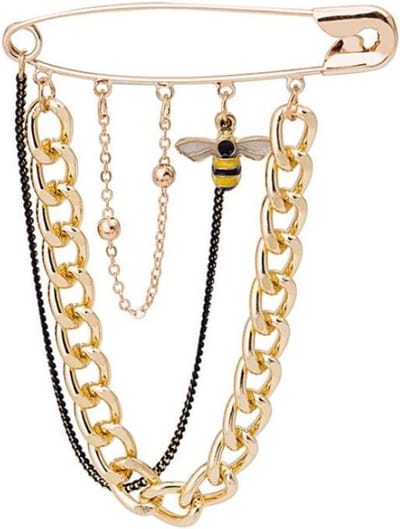 Fako Bijoux® - Sierspeld - Sjaalspeld - Vestsluiting - Vestspeld - Ketting - Bijtje - 55mm - Goudkleurig
