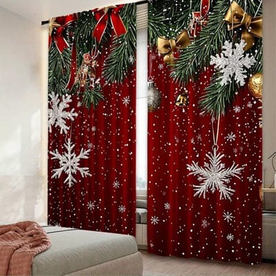 2 Pièces Rideaux de Fenêtre à Motif de Noël Rouge pour Salon Rideaux Festifs Boules de Noël pour Votre Décoration de Maison 2x67W245H(CM)53x96in&Rod Pocket