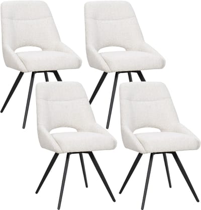 BukkitBow – Eetkamerstoel / Keukenstoel - Geschikt als Make-up Stoel - Chenille & Metalen Onderstel - Chenille Stof - Beige - 4 Stuks
