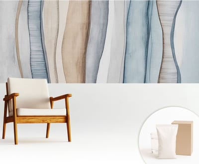 Wallfluent Behang - Abstracte strepen Muurbehang - 250x104 cm - Blauw Behang - Voor liefhebbers van subtiele en elegante interieurdecoraties - Behang Voor de slaapkamer, woonkamer en kantoor - Wandbekleding Abstractie