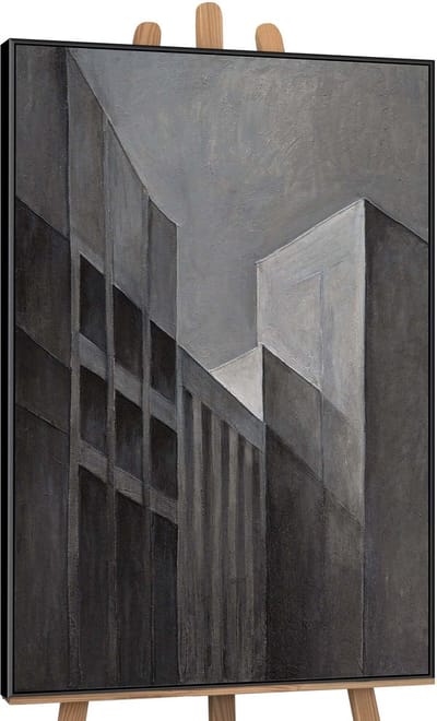 Canvas schilderij 120x80 cm handgeschilderd stedelijke contouren – YS-Art Gallery – Lijst: Zwart – Luxe wanddecoratie