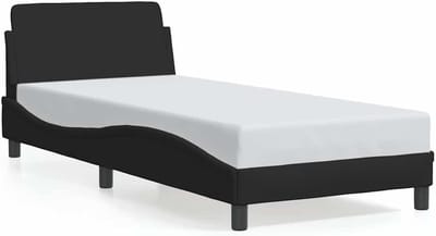 Bedframe met Hoofdeinde - Eenpersoonsbed Logeerbed - Slaapkamer Inrichten - Golfvormig Hoofdeinde - 90x190 cm - Zwart