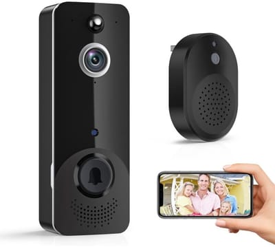 Draadloze videodeurbel met beltoon, realtime HD-weergave, nachtzicht, cloudopslag, batterijvoeding, binnen- en buitenbewaking, intelligente AI-bewegingsdetectie en wifi.