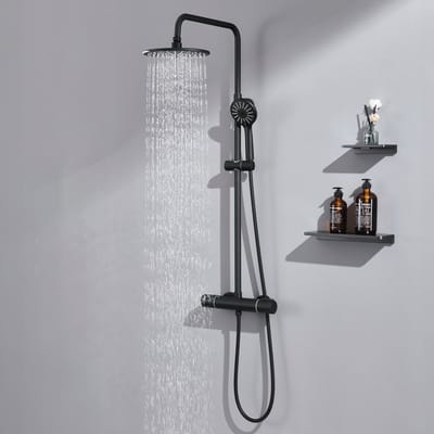 Auralum max - Douchesysteem Met Thermostaat - Waterbesparend - Zwart - Doucheset - 9 inch Douchekop - Inclusief Thermostaatkraan