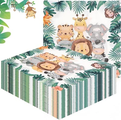 40 Stuks Servetten voor Kinderfeestje - Jungle Zoo Thema - Servetten voor Kinderpartijen en Dierentuinfeestjes
