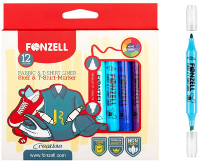 Fonzell Stof & T-Shirt Marker - Textielstiften - Textielmarkers - Stiften - Twinmarkers - 12 Stuks