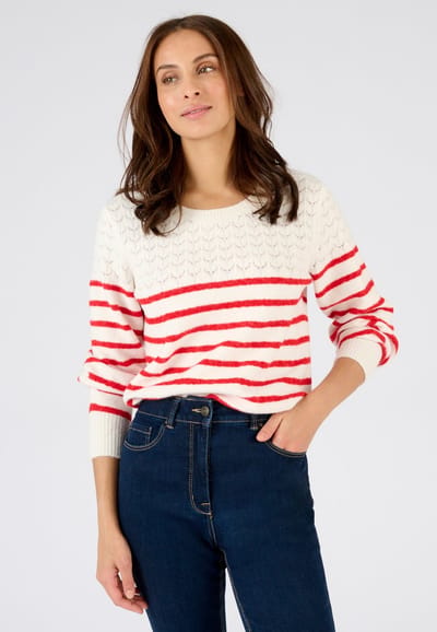 Damart - Thermolactyl streepjestrui van opengewerkt tricot - Dames - Rood - L