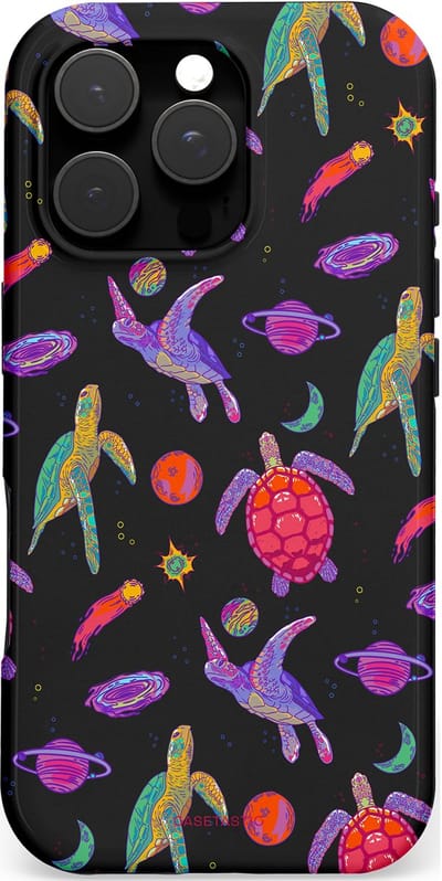 Casetastic hoesje geschikt voor Apple iPhone 16 Pro - MagSafe - Dubbellaagse bescherming - Astro schildpad - Fashion Case - Zwart Donkerblauw Lavendel