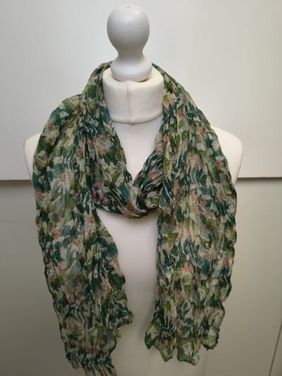 Lange dames sjaal Collien-gebloemd motief-groen beige oranje donker lime donker amazon stone