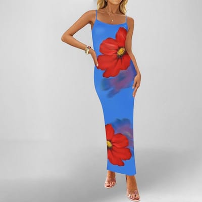 Nieuwe Lente Stijl Stijlvolle en Elegante Bedrukte Temperament Mouwloze Jurk met Spaghettibandjes M