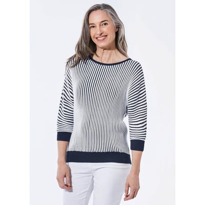 Pullover met vleermuismouwen - marine / wit / gestr. - Gr. 36/38 van Goldner Fashion