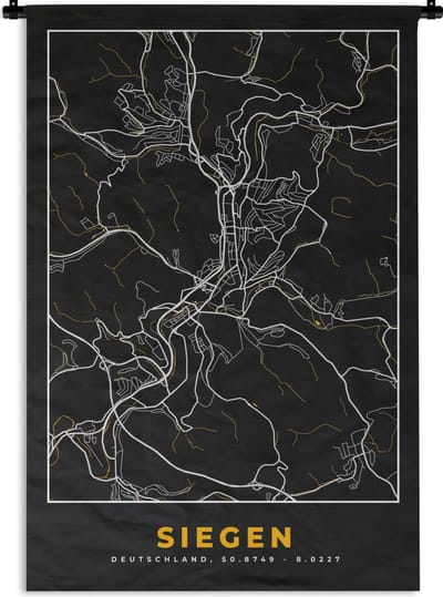 Wandkleed - Wanddoek - Siegen - Stadskaart - Plattegrond - Goud - Duitsland - Kaart - 120x180 cm - Wandtapijt