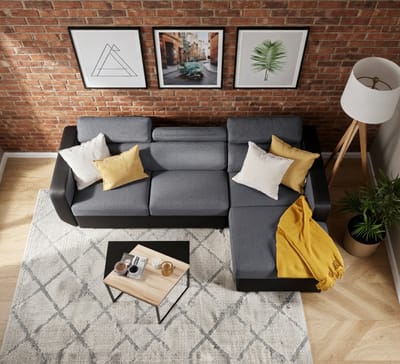 Convertible Sofa “LUXOR” – 3-Zits - Zwart - – 3-Zits Slaapbank in Stof - Medahomestore