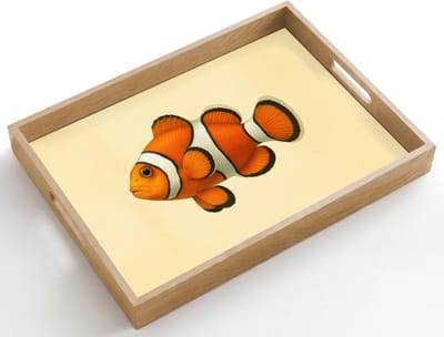 Dienblad hout 50x35 cm - Schootdienblad - Vis - Oranje - Strepen - Borrelplank rechthoek - Plateau dienbladen