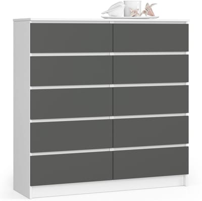 Ladekast K120 met 10 Lades / AKORD Furniture Factory / Wit - Grafietgrijs / 120 x 121 x 40 cm