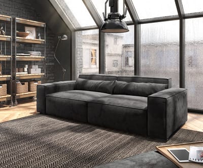 Big-Sofa Sirpio 230x95 cm microvezel zwart met kruk