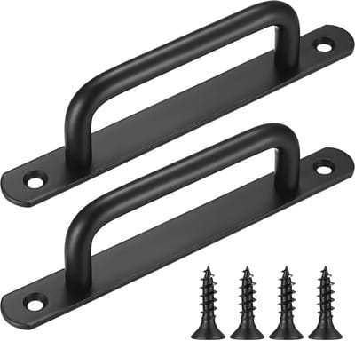 2 stuks schuifdeurgrepen, schuifdeurgrepen, zwarte schuifdeurgreep met plaat van roestvrij staal, schuifpoortgrepen, handgrepen voor schuifdeur, tuindeurgrepen, met metalen platen, zwart (160 mm)