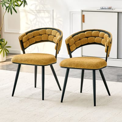 Eetkamerstoel - Onbekend - Accent eetkamerstoel set 2 stuks geel fluweel met zwart metalen frame geweven rugleuning - eetkamer, woonkamer - Onbekend - Geel