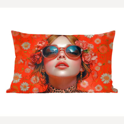 Sierkussens - Kussentjes Woonkamer - 60x40 cm - Vrouw - Kleurrijk - Dierenprint - Bloemen