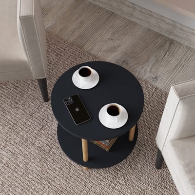 Bijzettafel Ves rond met onderblad Ø42x49 cm grijs en houtkleurig [en.casa]