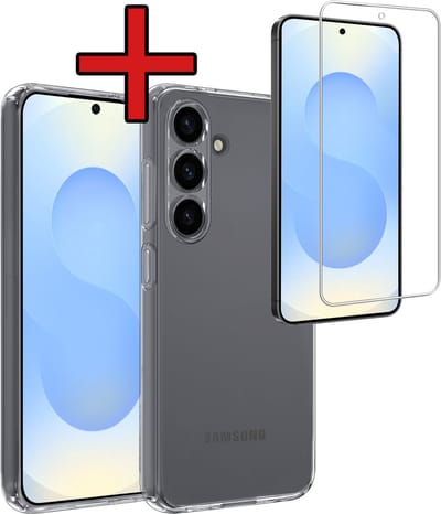 Hoesje - Met Screenprotector - Geschikt voor Samsung Galaxy S25 FE - Sterk & Shockproof - Telefoon Hoes - Back Cover - Siliconen Case - Telefoonhoes - Transparant