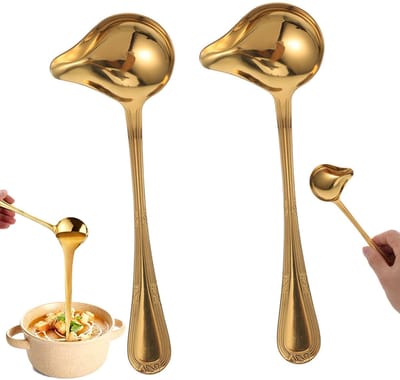 2 stuks - Soeplepel groot - opscheplepel - schenk lepel - schenk lepel lang - dessertlepels - sauslepel - soeplepel rvs - sauslepel - Goud - Geschikt voor hete pannen en stoofschotels - praktisch en multifunctioneel keukengereedschap