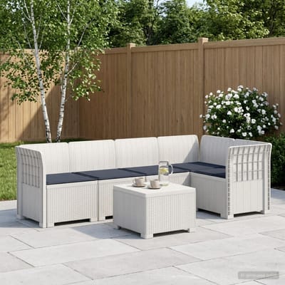 vidaXL - 5-Zits - Tuinbank - met - Kussens - Rattanlook - PP - Wit