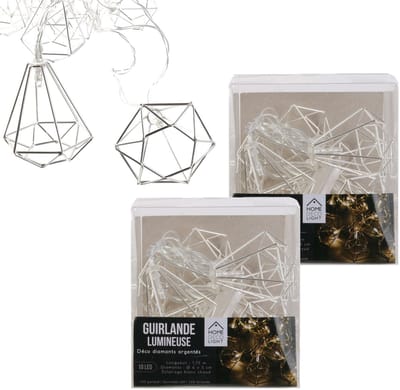 Home Deco Factory lichtsnoer - 2x - 10 diamant led lampjes - 175 cm - batterij - verlichting - binnen gebruik